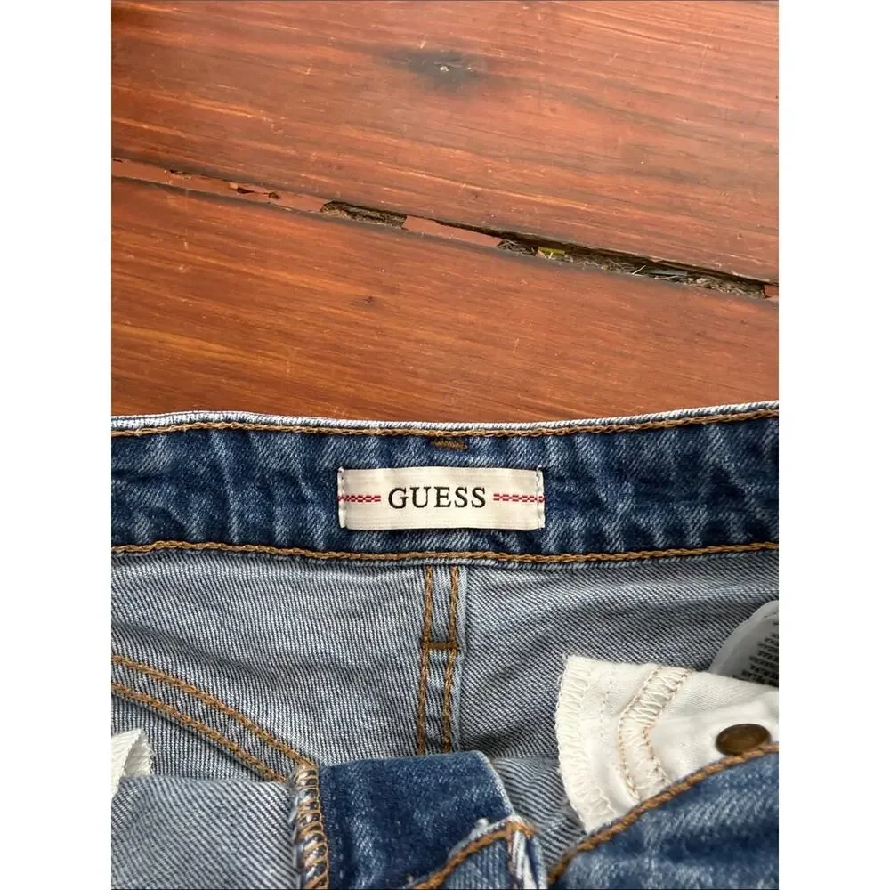 Vintage 90's Y2K Guess hi rise distressed cutoff denim jean shorts sz 26
